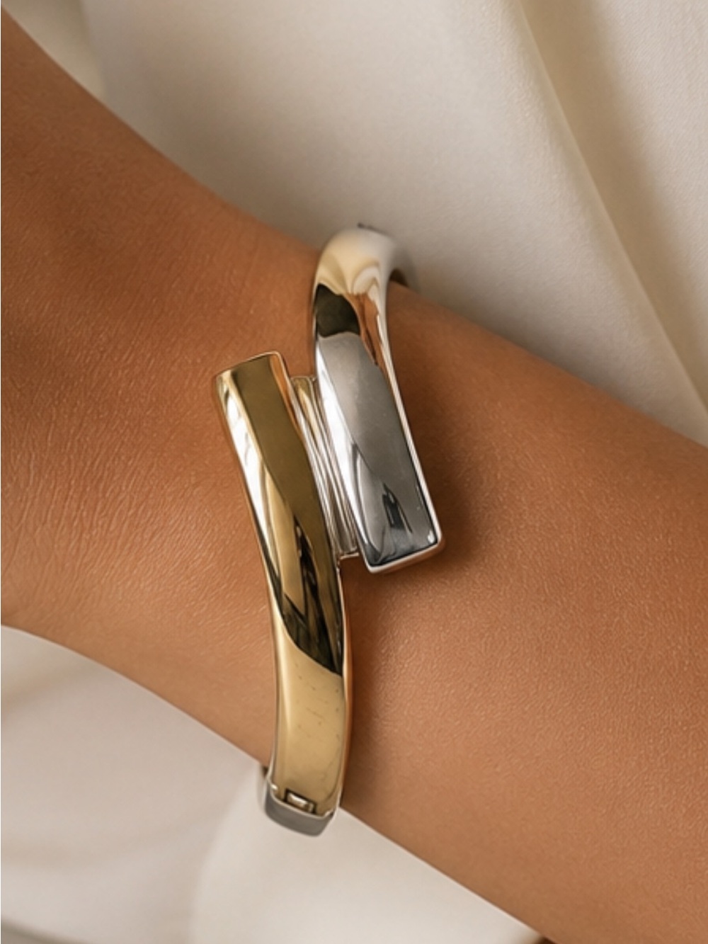 Robert Lee Morris Two-Tone Gold and Silver Crossover Bracelet